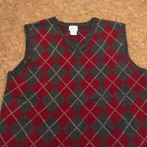 Talbots BOYs size 16 grey plaid vest sweater EUC